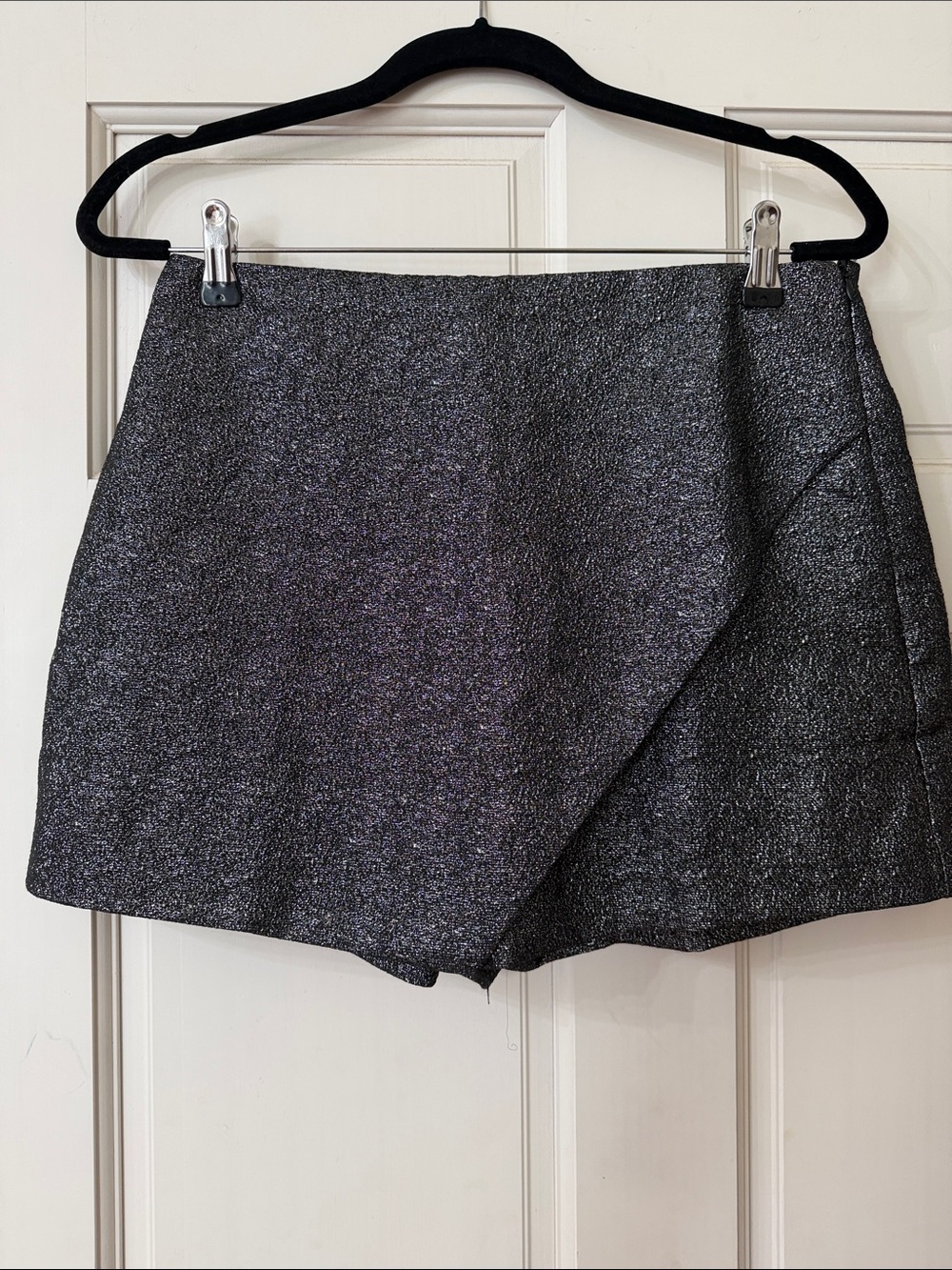 glam Metallic Charcoal Wrap-Front Skort